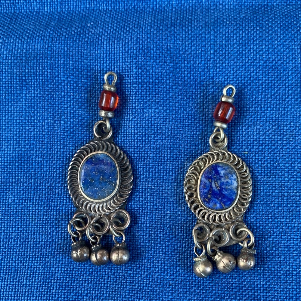 Vintage Afghan Lapis Dangle Earrings